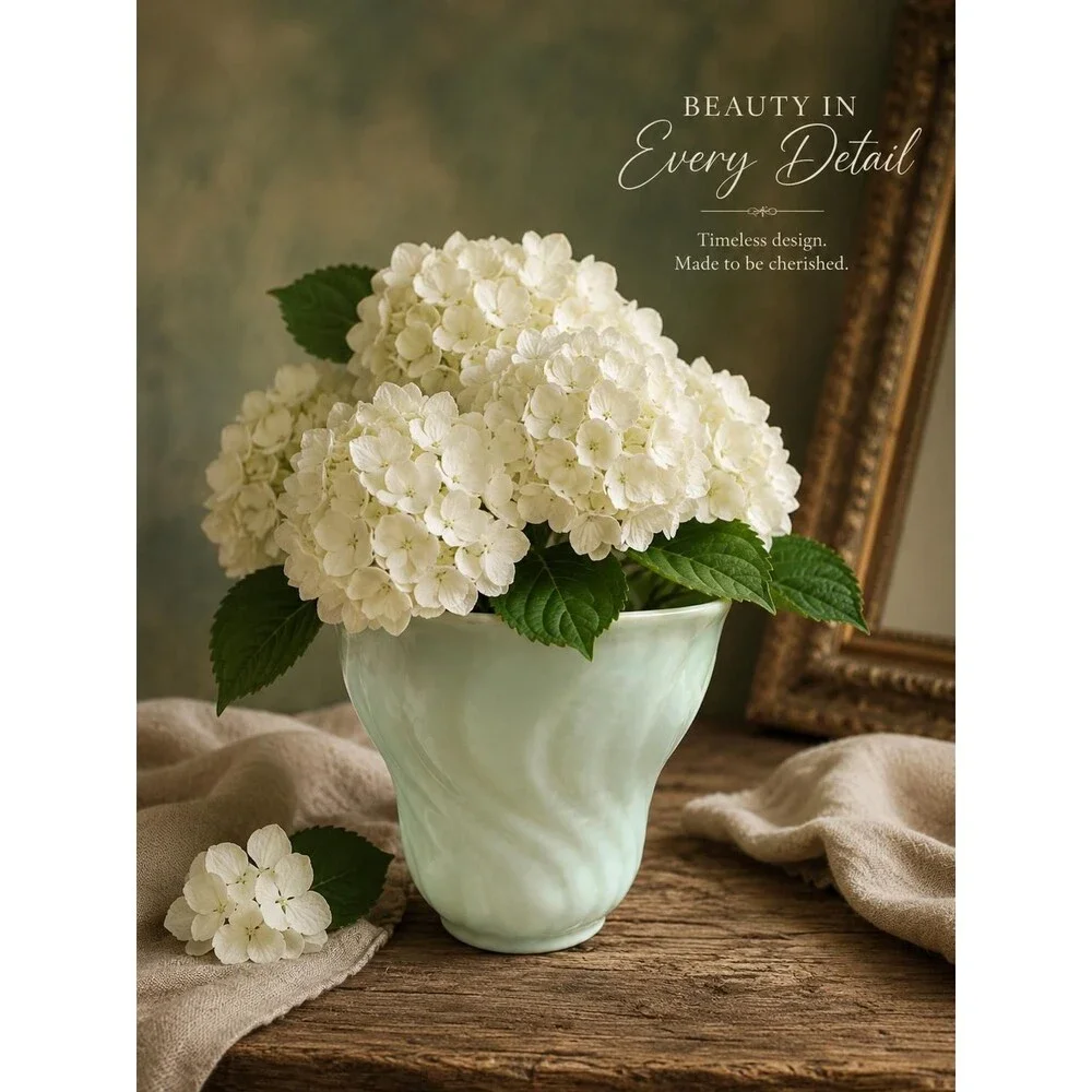 Vintage Art Pottery Vase Planter | Soft Celadon Green Swirl Ceramic Vase